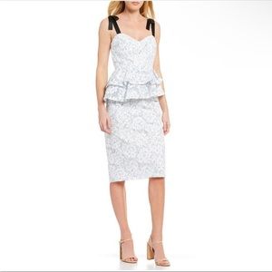 Gianni Bini Janice Peplum Waist Floral Embroidered Organza Dress Blue White Sz 2